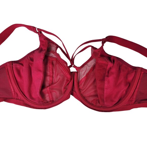 Elomi Sachi Underwire Plunge Bra Ruby Red 32M Wide Adj Unlined Sheer Unpadded - Picture 5 of 9